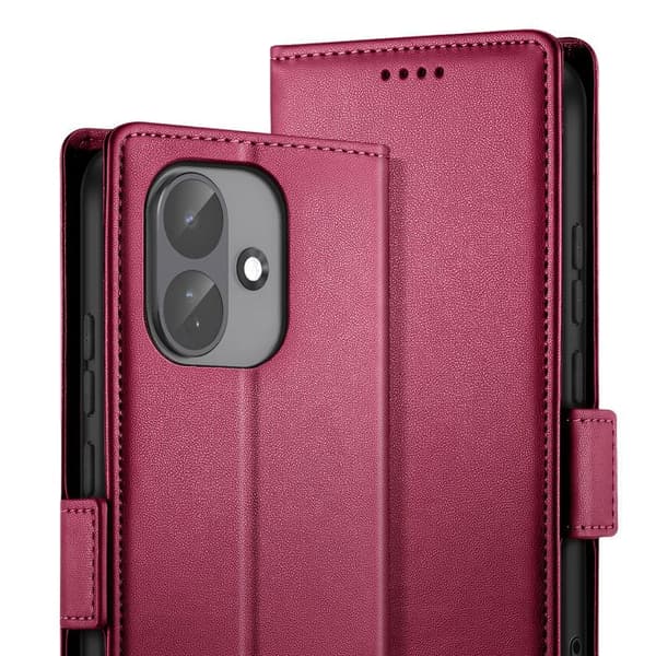Redmi Note 17 Pro -sarjan älykirjan lompakkoasu, jossa on tuki, Bordeaux Röd