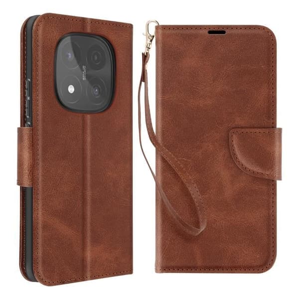 Smartphonefodral - AVIZAR - Redmi Note 14 Pro/Pro Plus - Plånbok - Mörkbrun - Rem inkluderad kastanj