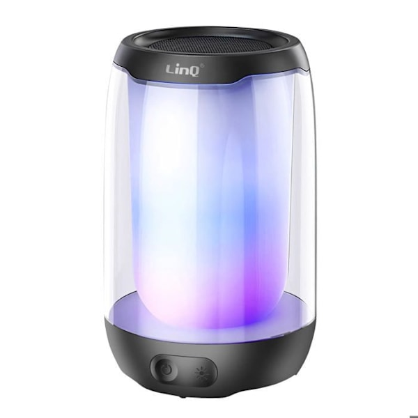 Mini Bluetooth-højttaler 5W LED RGB Kompakt Bærbar Vandtæt IPX6 LinQ Sort Svart