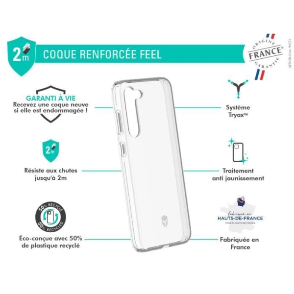 Förstärkt fodral Samsung G S23+ 5G FEEL Made in France Livstidsgaranti Transparent - 50 % återvunnen plast Force Fodral