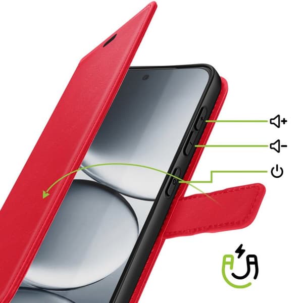 Plånboksfodral för Redmi Note 15 Pro 5G med handledsrem och ställfunktion Mayaxess Röd Röd