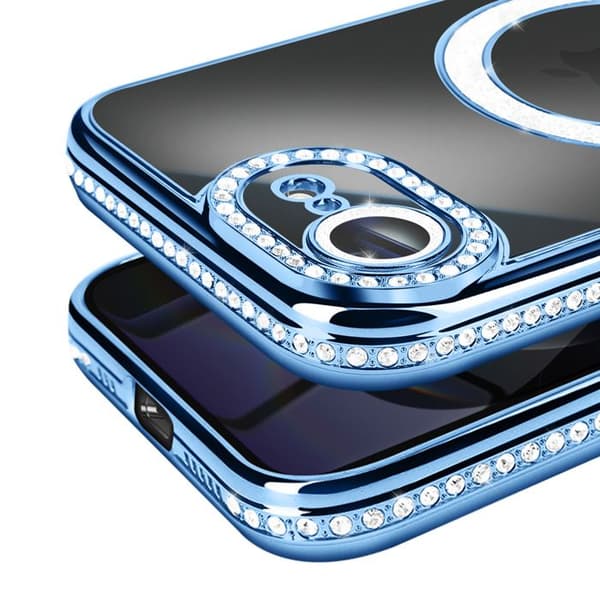 Coque Magsafe - AVIZAR - iPhone 16e - Kontur med Strass - Stødbeskyttelse - Elegant Blå