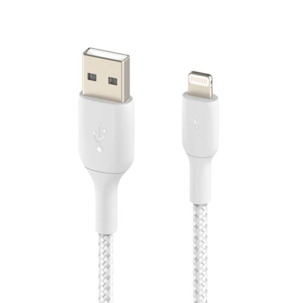 Kabel USB till Lightning MFi 18W Flätad Nylon 1m Charge and Synchro Belkin vit