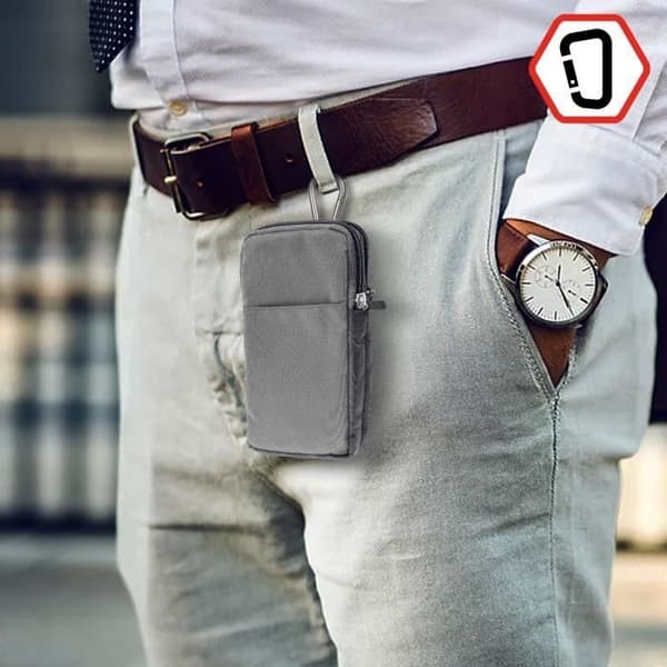 Smartphone Bæltetaske - AVIZAR - Universal - 2 Lommer - Holdbart stof - Blandet Grå