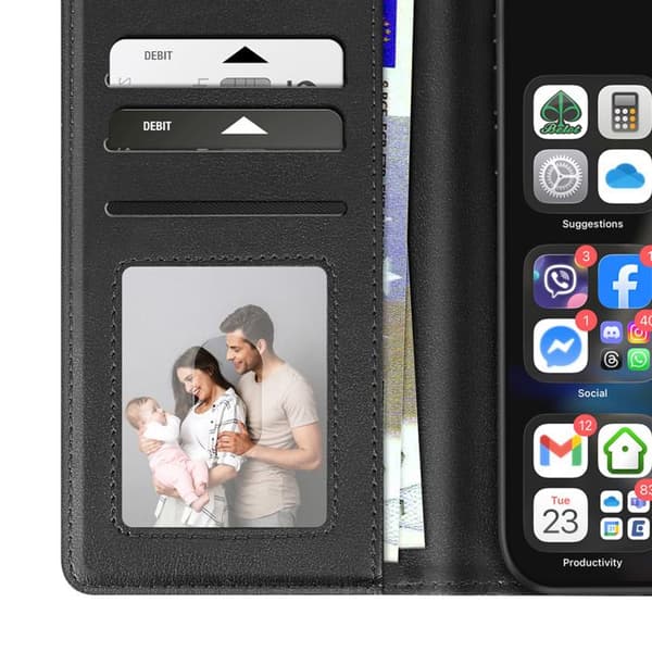 Pung Etui - AVIZAR - iPhone 17 Pro Max - Premium Læder - Ståfunktion - Sort Svart