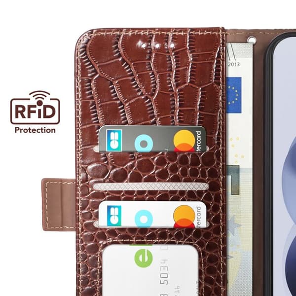 Anti-RFID Pungetui til Xiaomi Redmi Note 17 i Mørkebrun Krokodilleskind brun
