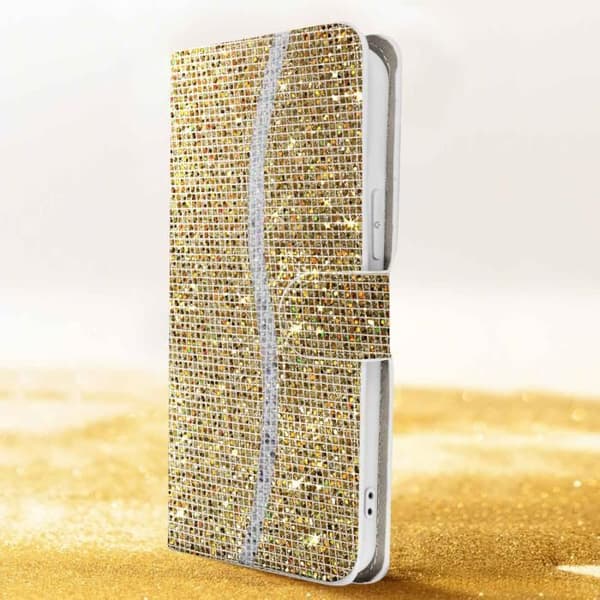 iPhone 15 Case - Glam Edition - Disko Glitter - Syntetisk læder - Glitrende rem - Video Støtte Gul