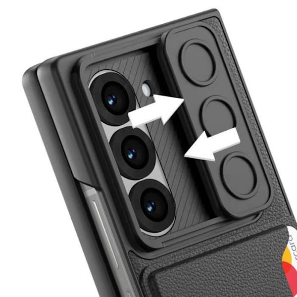 AVIZAR semi-stift etui til Samsung Galaxy Z Fold 6 med kortholder og sort hærdet glas Svart