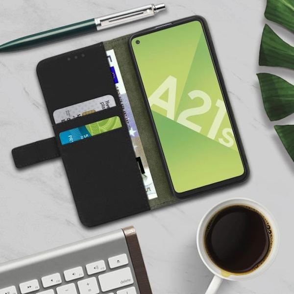 Hölster för Samsung Galaxy A21s - AVIZAR - Folioväska - Silikongel - Svart - Videostöd Funktion Svart