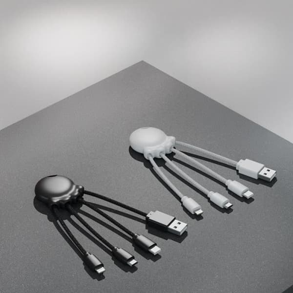 Laddkabel - XOOPAR - Octopus OBP - Multi-anslutningar USB/USB-C/Lightning - Fickformat - 2 års garanti Svart