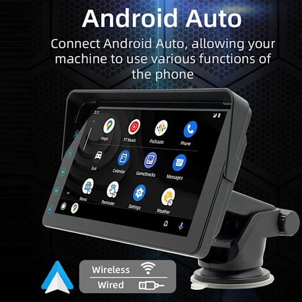 7" Kosketusnäyttö CarPlay Android Autolla / GPS / MP5-soitin / Mirrorlink Musta