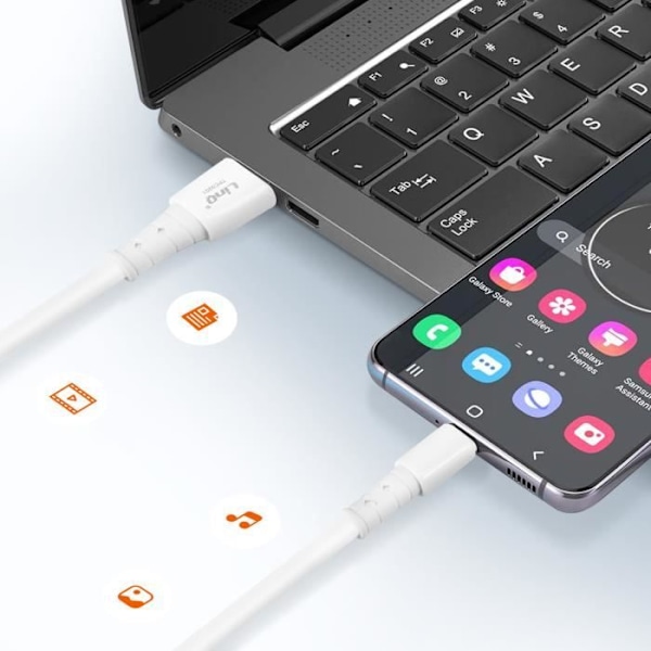 USB-C Fast Charge 5A Synkronointi 1.2m LinQ Valkoinen kaapeli Vit
