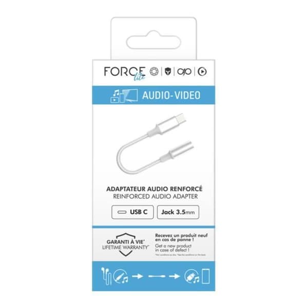 Ljudadapter - FORCE POWER - Lite - USB-C till Jack 3.5mm - Vit - Förstärkt Vit