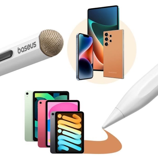 2 i 1 Active iPad Stylus - BASEUS - Smidig skrivning 2 - Exceptionell precision - Universal passiv lock Vit