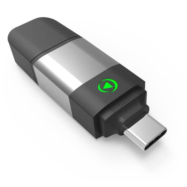 2-i-1 adapter - FORCE PLAY - CarPlay/Android Auto - USB-A - USB-C - Trådløs Svart