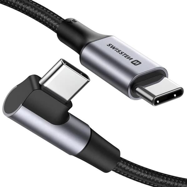 USB C-kabel - Swissten - 100W - Bågdesign - Nylonflätad - 2 meter Svart