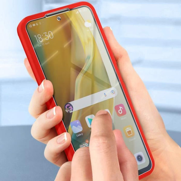 AVIZAR 360° skyddsfodral för Redmi Note 11 och 11s - Hård baksida och mjuk framsida - Röd Röd