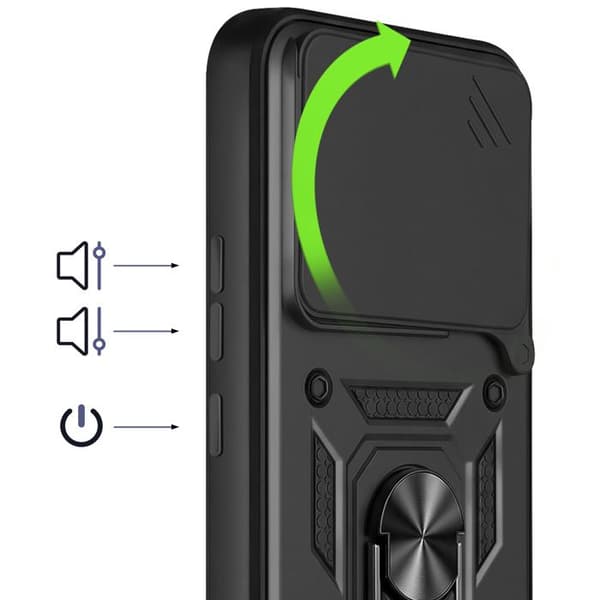 Coque Ring til Redmi Note 15 Pro Plus 4G med Skydelåg til Kamera Mayaxess Sort Svart