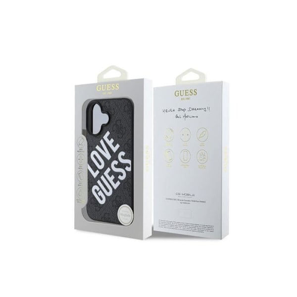 Guess 4G Big Love Logo -nahkakotelo MagSafella iPhone 16 6,1" mustalle - GUHMP16SP4PLGWK