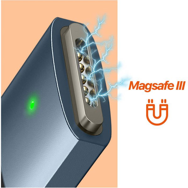 USB C - MagSafe 3 -kaapeli MacBook Prolle ja Air M2:lle Nylon 2m 140 W musta ja sininen