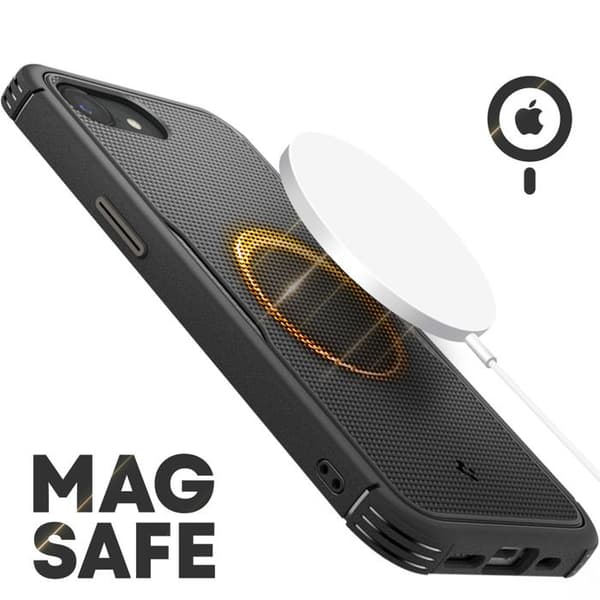 MagSafe Cover - SPIGEN - iPhone 16e - Stødabsorberende - Ribbede design - Mat finish Svart