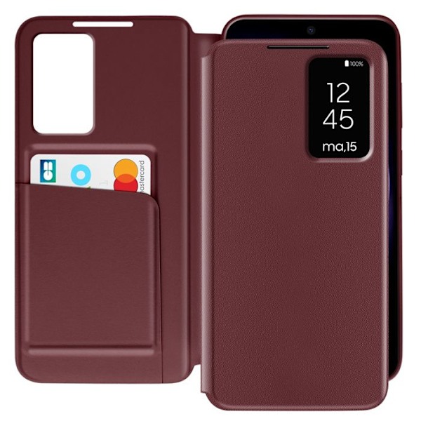 Fönsterfodral för Samsung Galaxy S23 med kortficka Bordeaux Röd