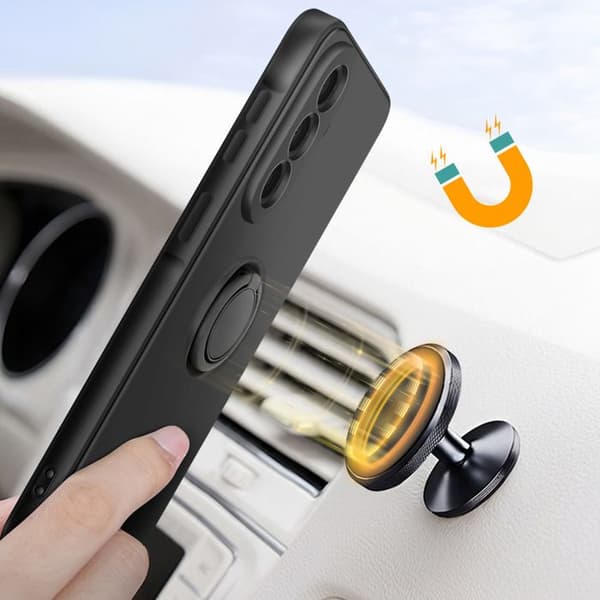 Soft-Touch Cover til Galaxy A57 med Magnetisk Støtte Ring Sort Svart