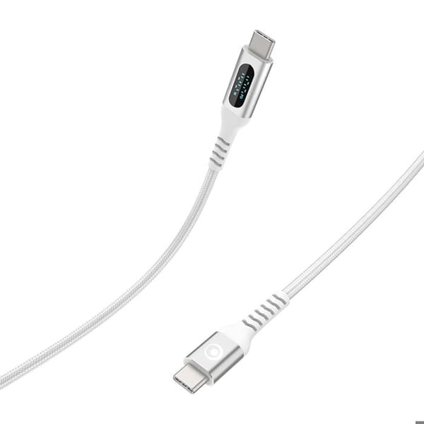 USB-C-kabel - BIGBEN - PD 100W 2m - Digital effektdisplay - Flätad nylon - Vit