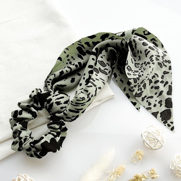 Chouchou Foulard Lang til Hår i Retro Grøn Dyreprint Satin Grön