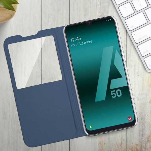 Hus til Samsung Galaxy A50 - AVIZAR - Kortholderetui - Visningsvindue - Blød Skal - Nats blå Midnattsblå