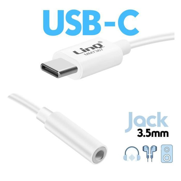 USB C til 3,5 mm jack-lydadapter LinQ stemmestyring kompatibel hvid