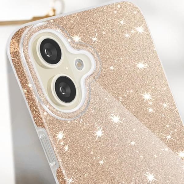 Glitter Case til iPhone 16 Plus - AVIZAR - Silikone og polycarbonat - Gul - Skinnende - Blandet Gul