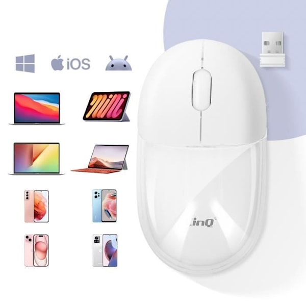 Optinen langaton hiiri Bluetooth tai WiFi 2,4 GHz LED RGB USB Dongle LinQ White Vit