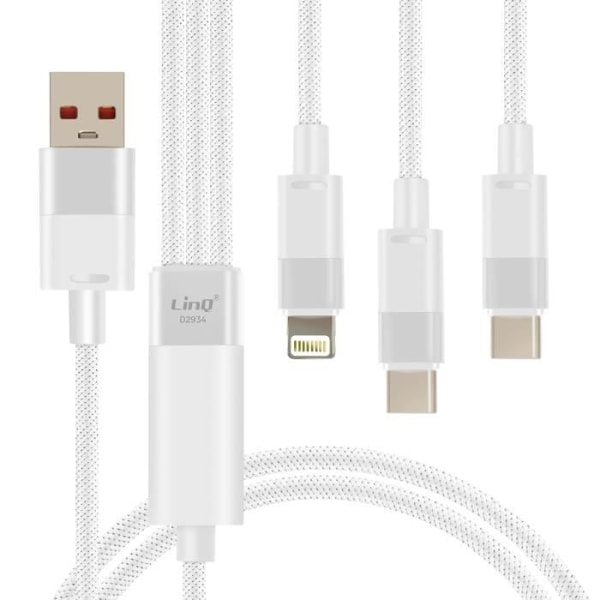 USB till Lightning + 2 USB-C-kabel - LINQ - 60W snabbladdning - Längd 1,2m - Vit Vit