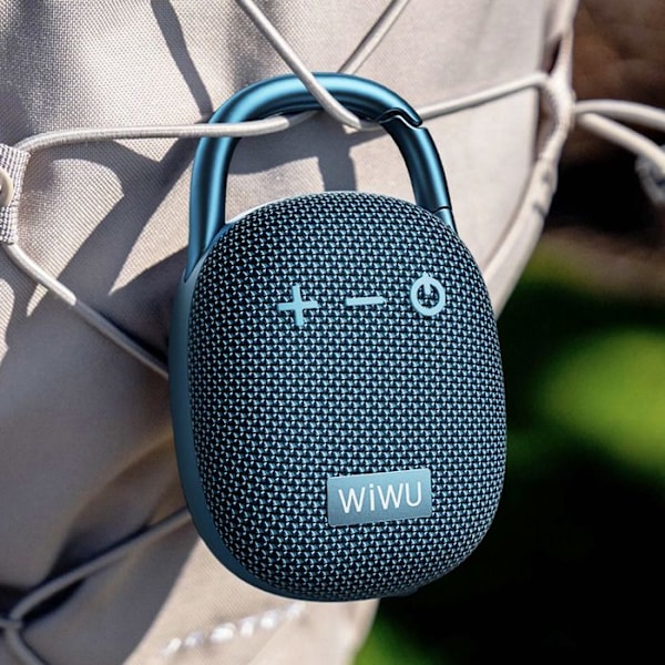 Mini Bluetooth-högtalare 6 timmars batteritid IPX5 vattentålig med karbinhake wiwu Blå