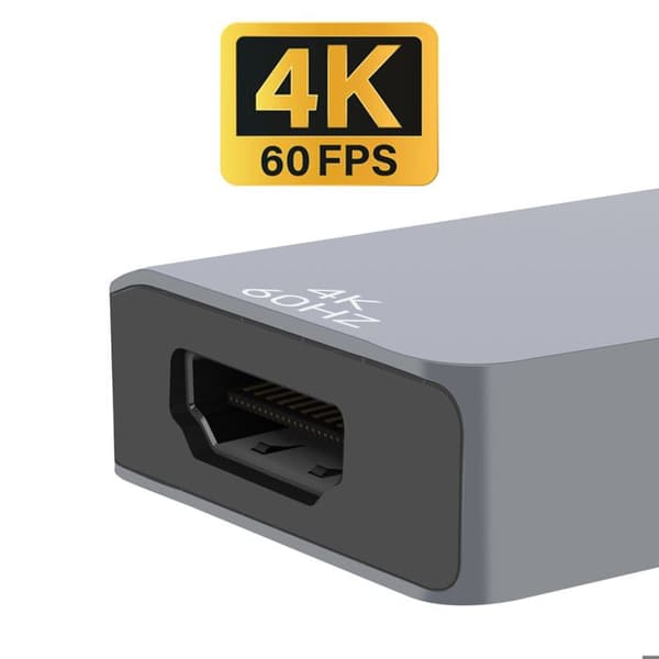 USB-C 5-i-1 hub til HDTV 4K, USB 3.0 / 2.0, USB-C PD 100W og USB-C LinQ Grå