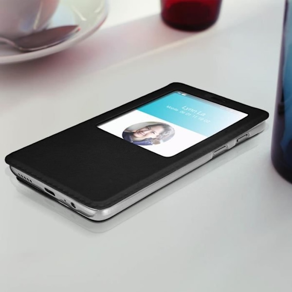 Cover - AVIZAR - OnePlus 6 - Øko-læder - Hård skal - Vinduesklap svart