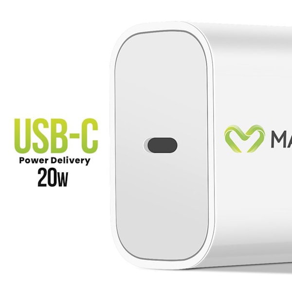 USB C Power Delivery 20W Vegglader Mayaxess Hvid Vit