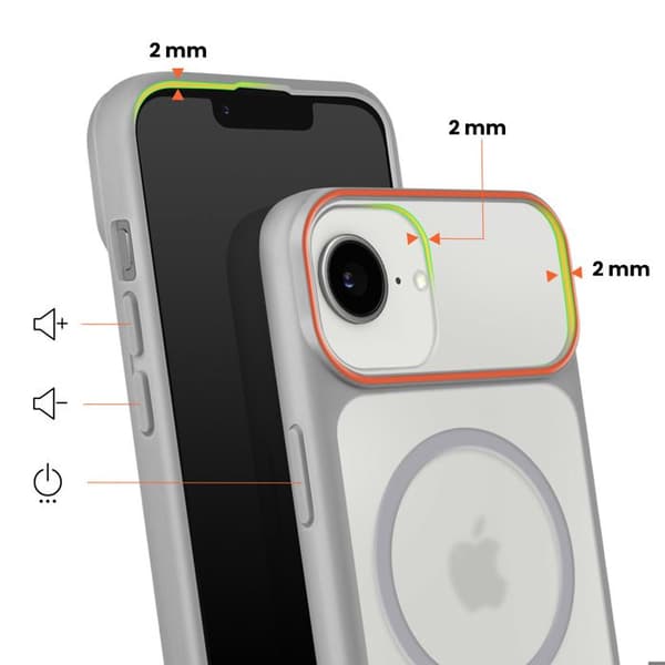 MagSafe-cover til iPhone 17, Bi-materiale beskyttelse, hård bagside, stødabsorberende, grå Grå