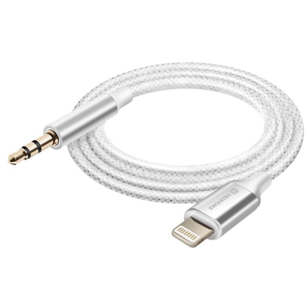 Lightning-kompatibel AUX-kabel 3,5 mm Nylon Flettet 1,5 m Swissten Hvid