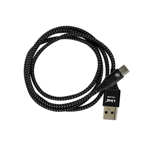 USB til USB C-kabel - LINQ - 1,5 m - Flettet nylon - Opladning og filoverførsel - Sort Svart