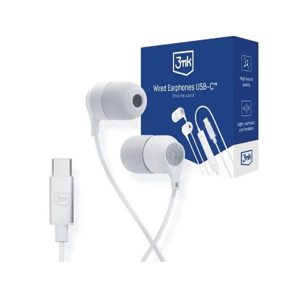 In-ear hörlurar - 3MK - USB-C - Vit - Svettsäker - Handsfree-set Vit