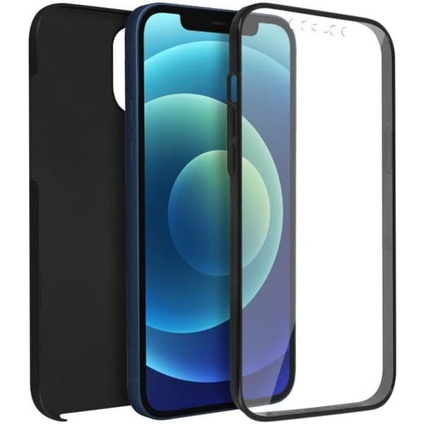 Coque - Apple - iPhone 12 / 12 Pro - Hærdet Bagbeskyttelse - Blød Foran - Sort Svart