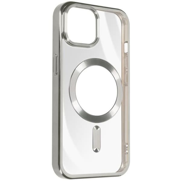 Skyddsfodral - AVIZAR - iPhone 15 - Silikon - Kromad silverkant - MagSafe-kompatibel Grå