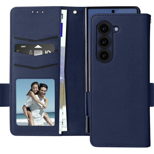 Kotelo Galaxy Z Fold 6:lle - AVIZAR - Magneettinen välilompakko - Midnight Blue - Puolijäykkä - Seka Blå