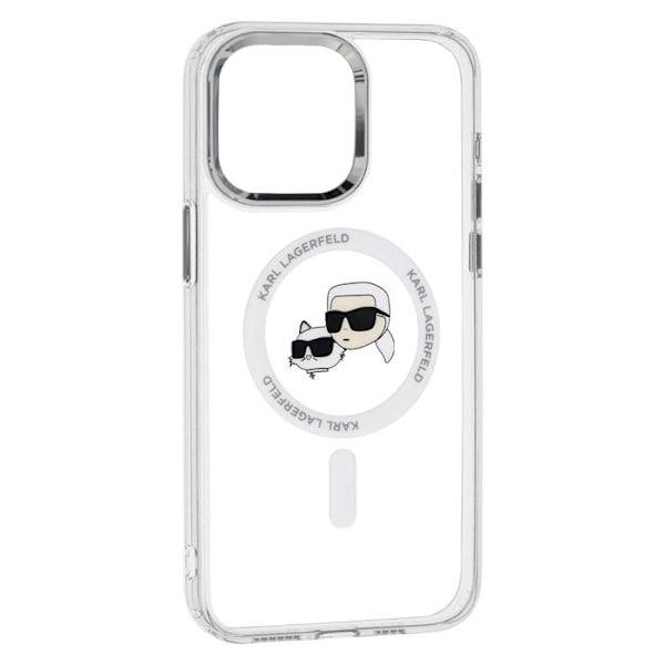 Coque til iPhone 15 Pro - Karl Lagerfeld IML MagSafe (KLHMP15LHLHLSKCH) - Hoved Karl&Choupette i Hvid Metal silver-