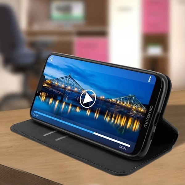 Hölster - AVIZAR - Moto G7 Power - Ekologiskt läder - Stöd funktion - Svart Svart