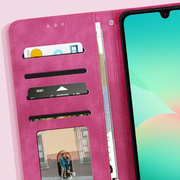 Samsung Galaxy A26:n Fuchsia-sateenvarjo ja näytötuki Rosa