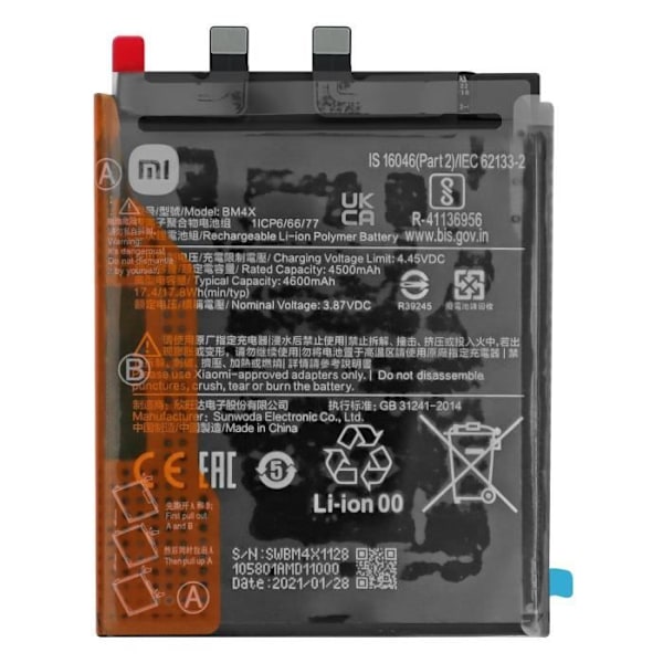 Internt batteri til Xiaomi Mi 11 5G 4600mAh Original BM4X Xiaomi Black Svart