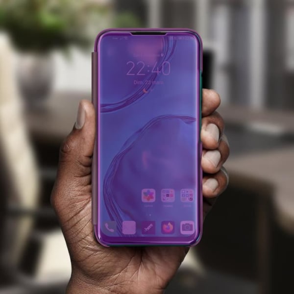 Huawei P40 Lite Cover Translucent Flip Mirror Design Video Support Lila Lilla